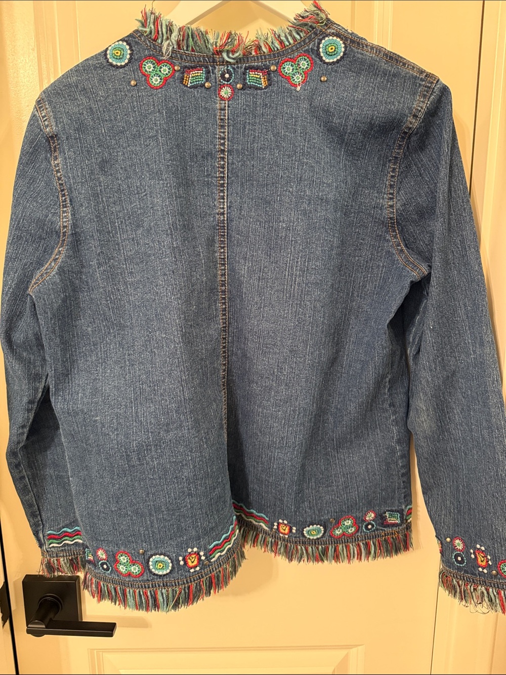 Ruby Rd. Blue Denim Jacket with Multicolor Embroidered Trim - Picture 6 of 7